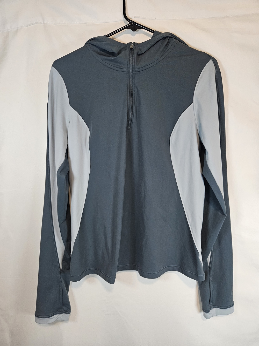 Athleta Blue and Light Blue Quarter-Zip Hooded Performance Pullover
